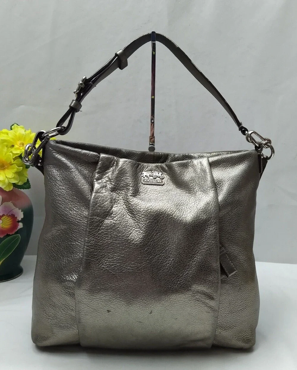 Coach Madison Metallic Gold Leather Zipper Hobo Shoulder Bag